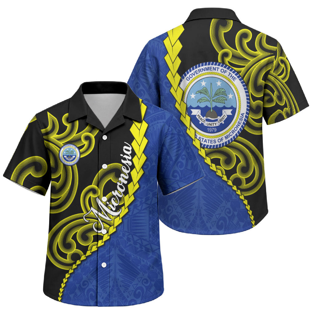 Federated States Of Micronesia FSM Family Matching Long Sleeve Bodycon Dress and Hawaiian Shirt Pacific Islander Tribal Swirl Geometric Pattern TS04 Son's Shirt Black Blue - Polynesian Pride