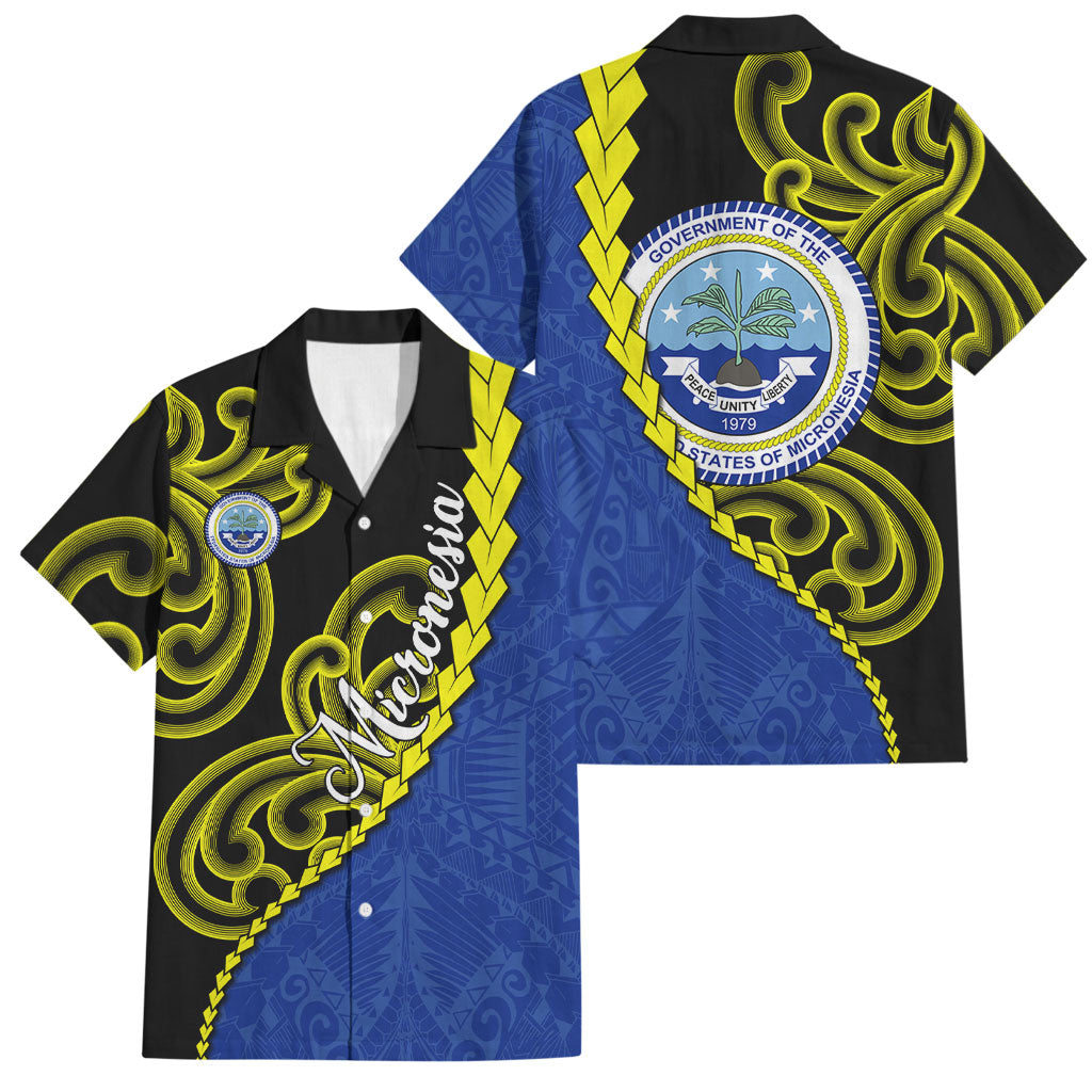 Federated States Of Micronesia FSM Family Matching Mermaid Dress and Hawaiian Shirt Pacific Islander Tribal Swirl Geometric Pattern TS04 Dad's Shirt - Short Sleeve Black Blue - Polynesian Pride