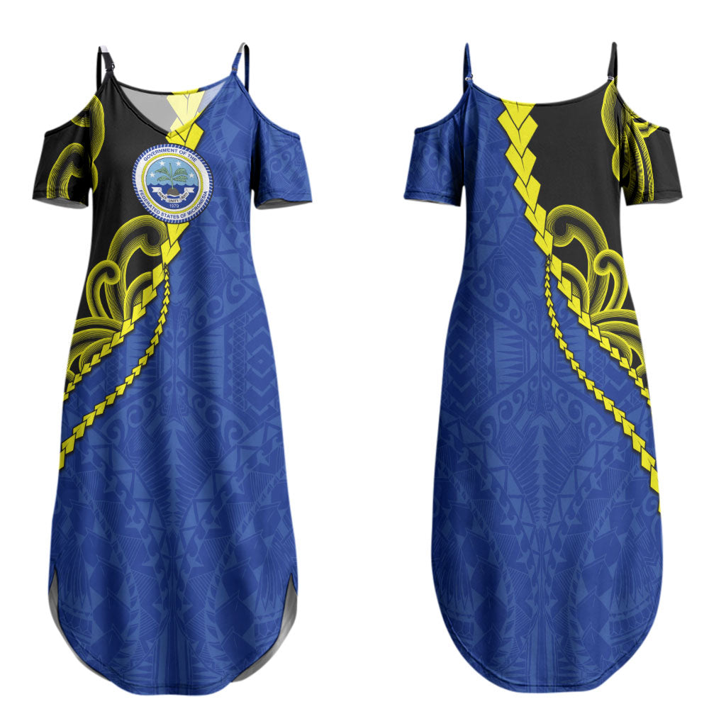 Federated States Of Micronesia FSM Family Matching Summer Maxi Dress and Hawaiian Shirt Pacific Islander Tribal Swirl Geometric Pattern TS04 Mom's Dress Black Blue - Polynesian Pride