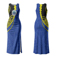 Federated States Of Micronesia FSM Family Matching Tank Maxi Dress and Hawaiian Shirt Pacific Islander Tribal Swirl Geometric Pattern TS04 Mom's Dress Black Blue - Polynesian Pride