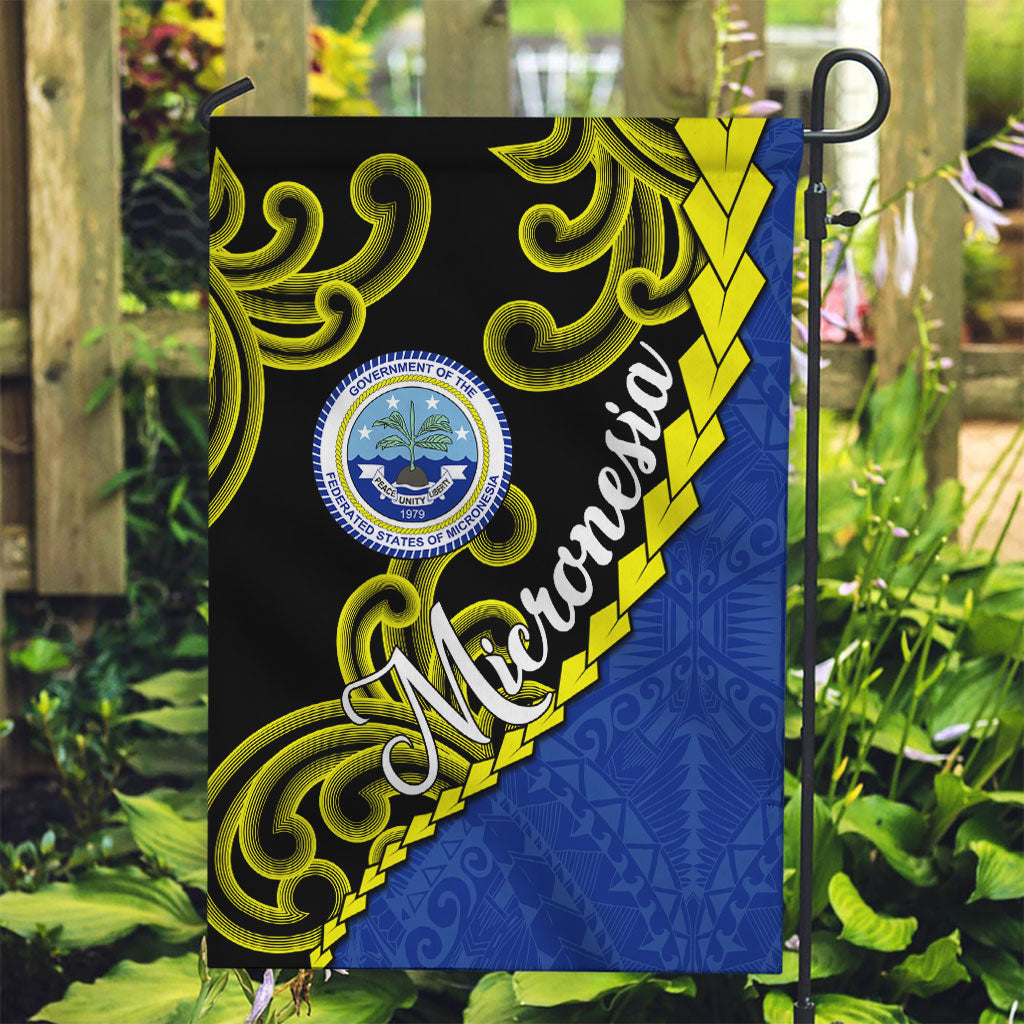 Federated States Of Micronesia FSM Garden Flag Pacific Islander Tribal Swirl Geometric Pattern TS04 Garden Flag Black Blue - Polynesian Pride