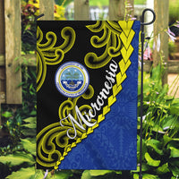 Federated States Of Micronesia FSM Garden Flag Pacific Islander Tribal Swirl Geometric Pattern TS04 Garden Flag Black Blue - Polynesian Pride