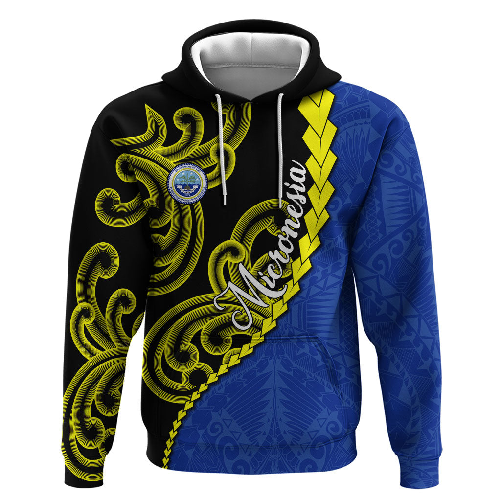 Federated States Of Micronesia FSM Hoodie Pacific Islander Tribal Swirl Geometric Pattern TS04 Pullover Hoodie Black Blue - Polynesian Pride