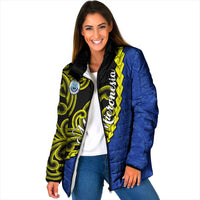 Federated States Of Micronesia FSM Padded Jacket Pacific Islander Tribal Swirl Geometric Pattern TS04 Women Black Blue - Polynesian Pride