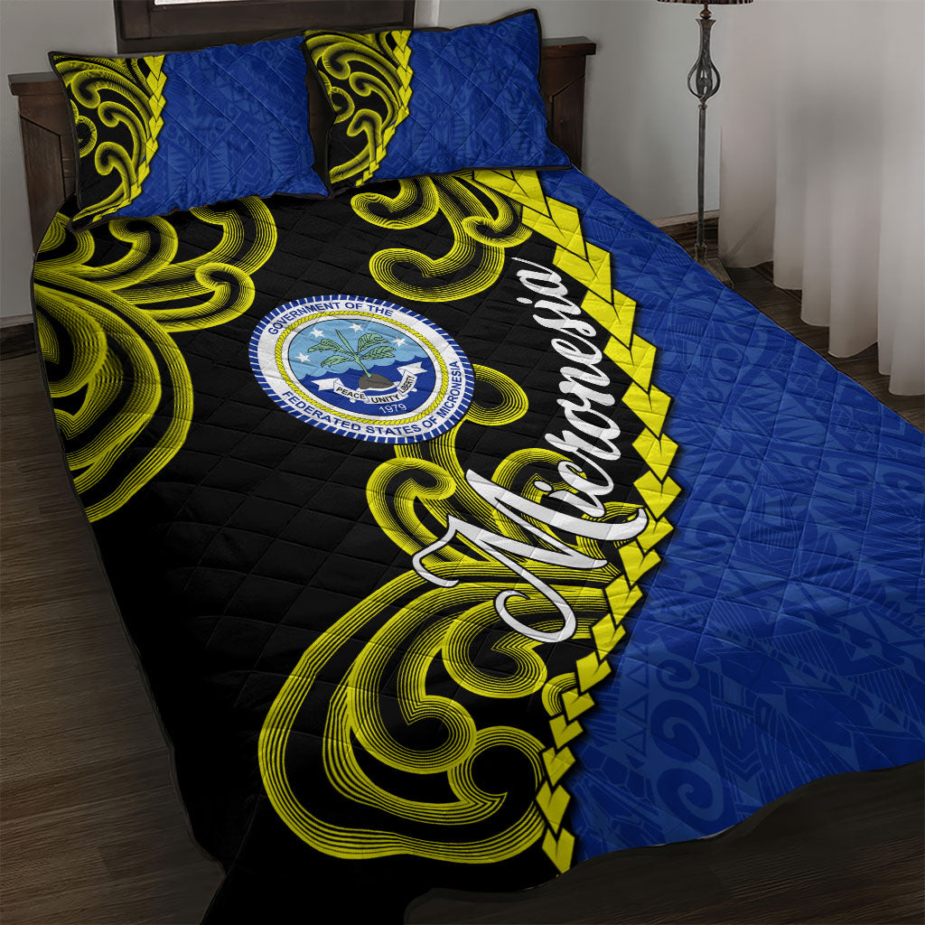 Federated States Of Micronesia FSM Quilt Bed Set Pacific Islander Tribal Swirl Geometric Pattern TS04 Black Blue - Polynesian Pride