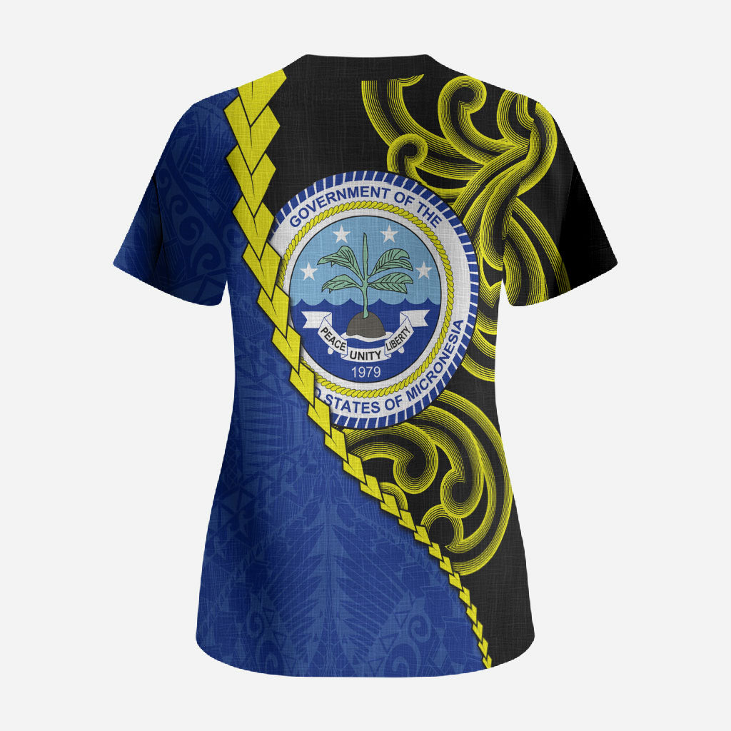 Federated States Of Micronesia FSM Scrub Top Pacific Islander Tribal Swirl Geometric Pattern TS04 - Polynesian Pride