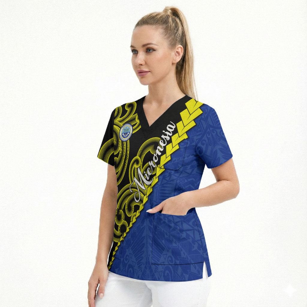 Federated States Of Micronesia FSM Scrub Top Pacific Islander Tribal Swirl Geometric Pattern TS04 - Polynesian Pride