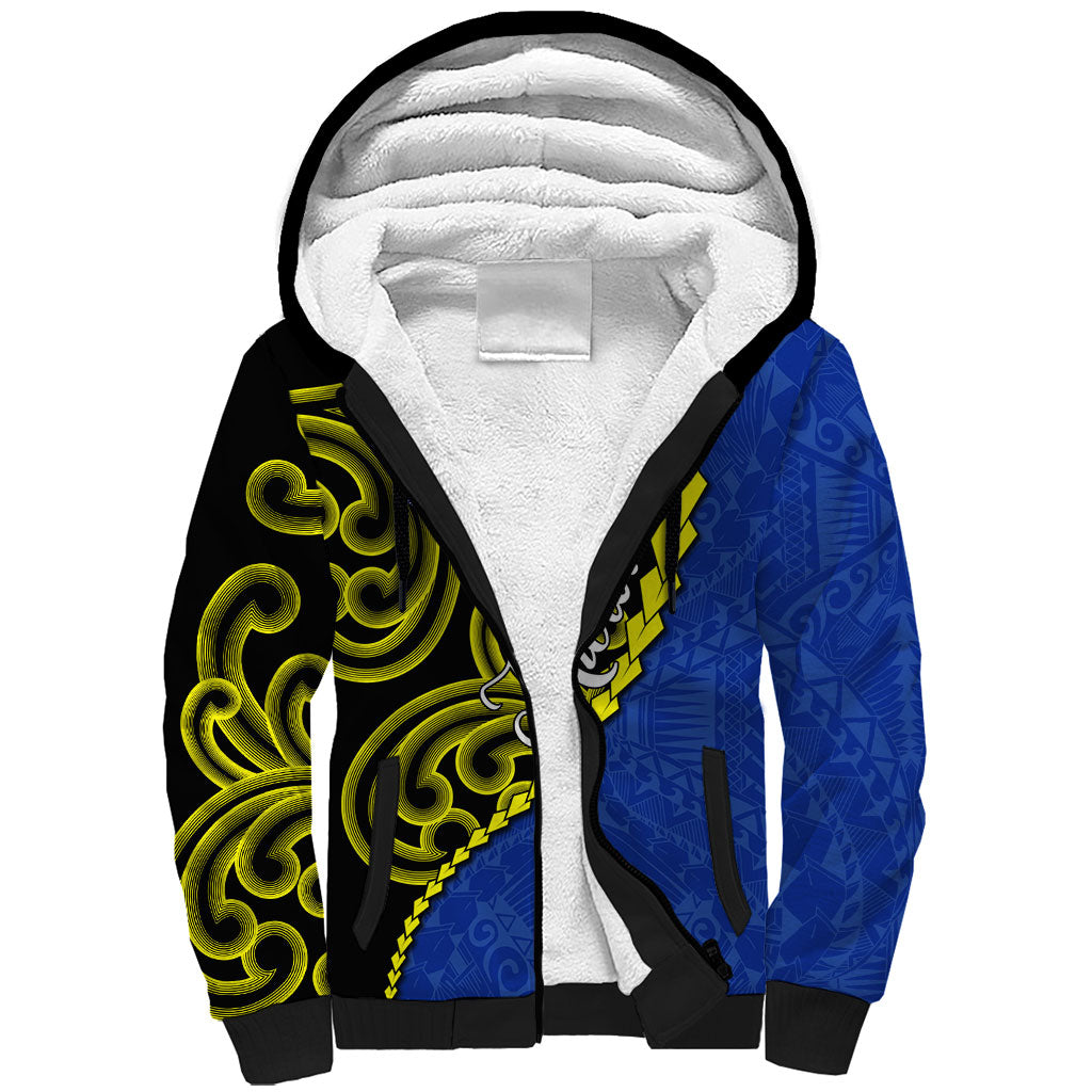 Federated States Of Micronesia FSM Sherpa Hoodie Pacific Islander Tribal Swirl Geometric Pattern TS04 Unisex Black Blue - Polynesian Pride