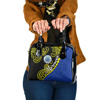 Federated States Of Micronesia FSM Shoulder Handbag Pacific Islander Tribal Swirl Geometric Pattern TS04 One Size Black Blue - Polynesian Pride