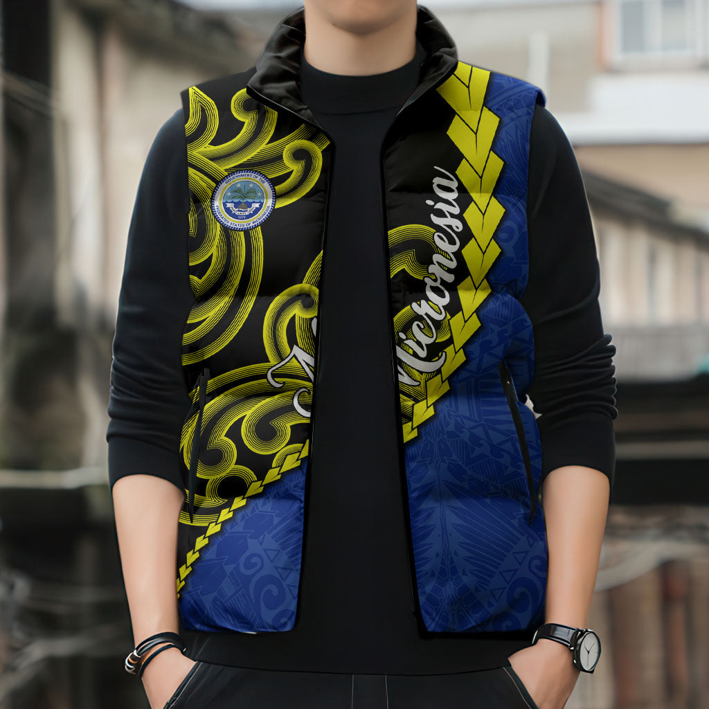 Federated States Of Micronesia FSM Sleeveless Puffer Jacket Pacific Islander Tribal Swirl Geometric Pattern TS04 - Polynesian Pride