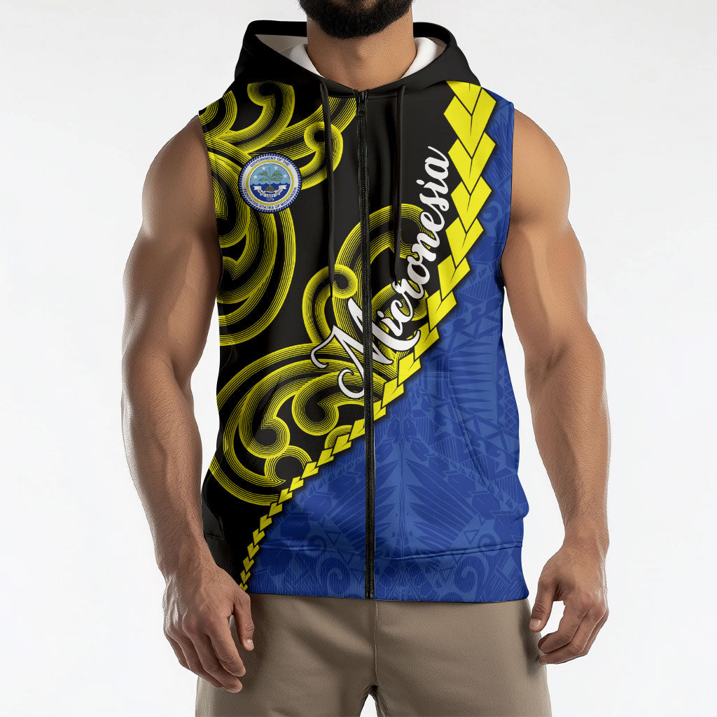 Federated States Of Micronesia FSM Sleeveless Zip Hoodie Pacific Islander Tribal Swirl Geometric Pattern TS04 - Polynesian Pride