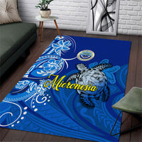Micronesia Sea Turtle Area Rug Federated States Of Micronesia Tribal Floral Pattern TS04 Blue White - Polynesian Pride