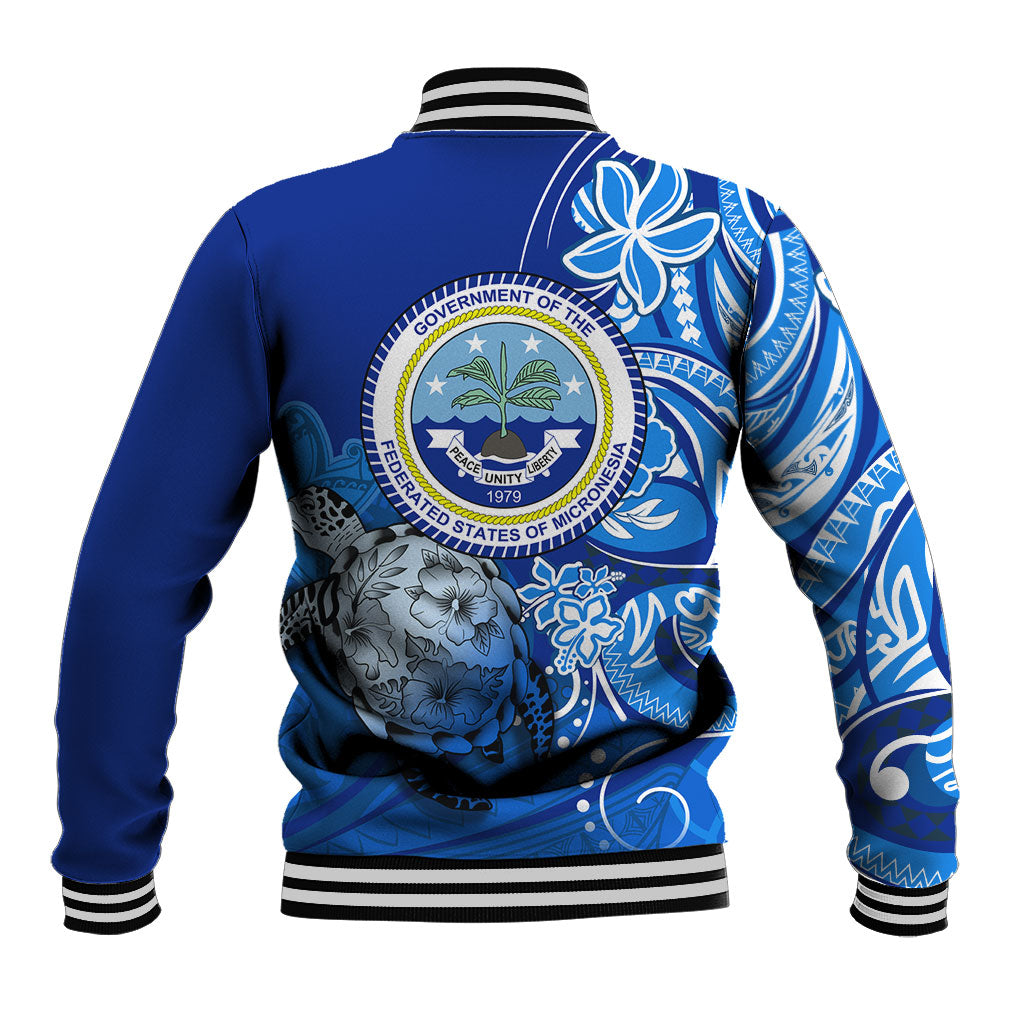 Micronesia Sea Turtle Baseball Jacket Federated States Of Micronesia Tribal Floral Pattern TS04 - Polynesian Pride