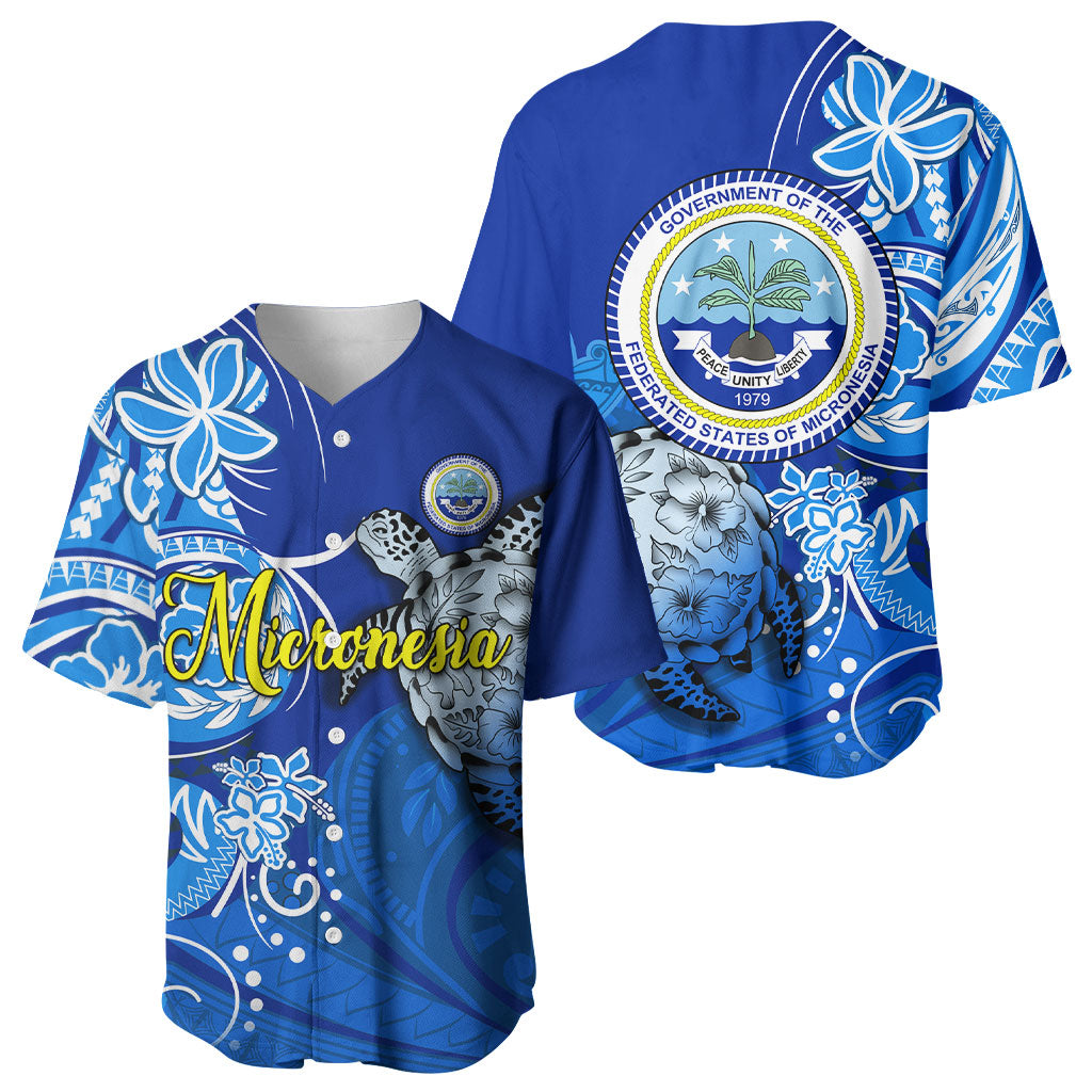 Micronesia Sea Turtle Baseball Jersey Federated States Of Micronesia Tribal Floral Pattern TS04 - Polynesian Pride