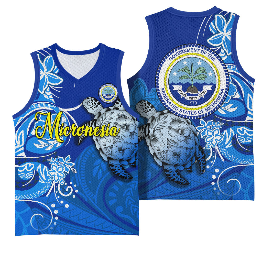 Micronesia Sea Turtle Basketball Jersey Federated States Of Micronesia Tribal Floral Pattern TS04 - Polynesian Pride