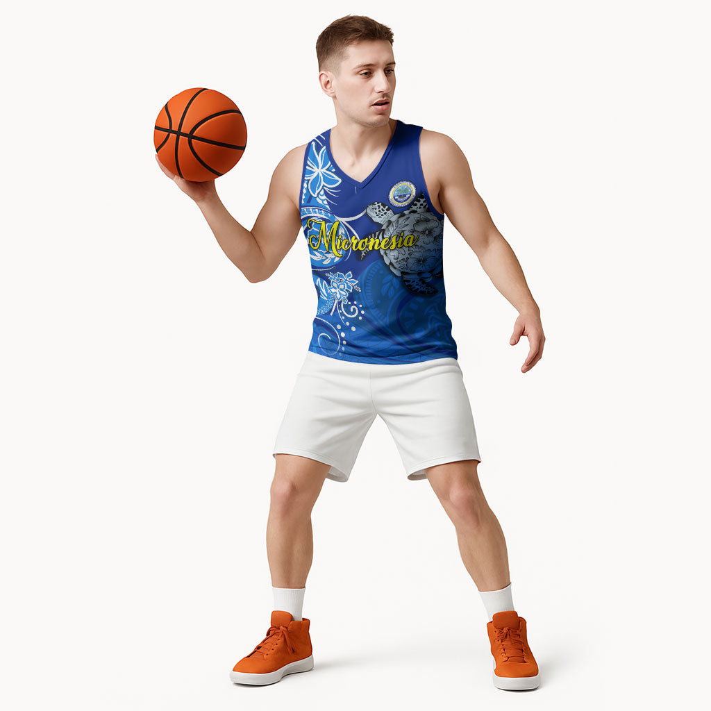 Micronesia Sea Turtle Basketball Jersey Federated States Of Micronesia Tribal Floral Pattern TS04 - Polynesian Pride