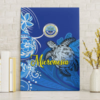 Micronesia Sea Turtle Canvas Wall Art Federated States Of Micronesia Tribal Floral Pattern TS04 Without Frame Blue White - Polynesian Pride