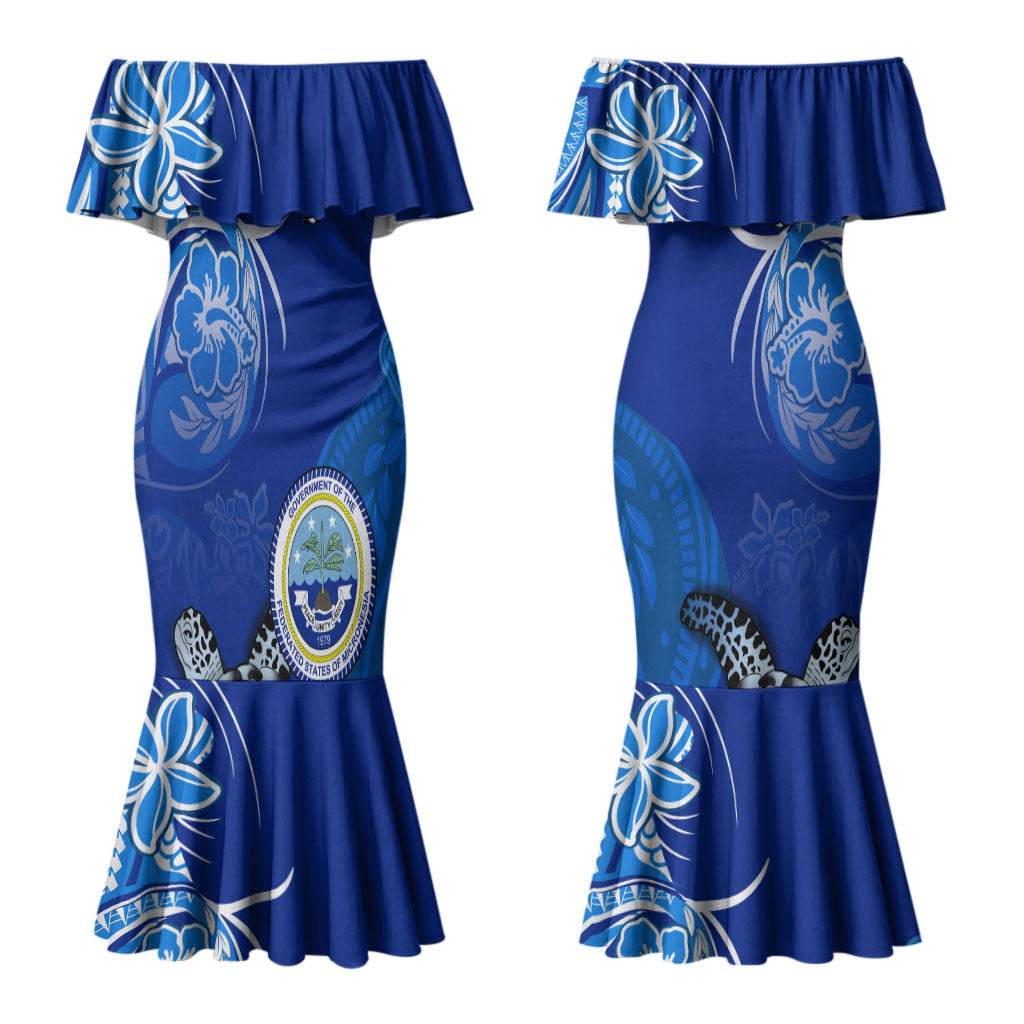 Micronesia Sea Turtle Couples Matching Mermaid Dress and Hawaiian Shirt Federated States Of Micronesia Tribal Floral Pattern TS04 - Polynesian Pride