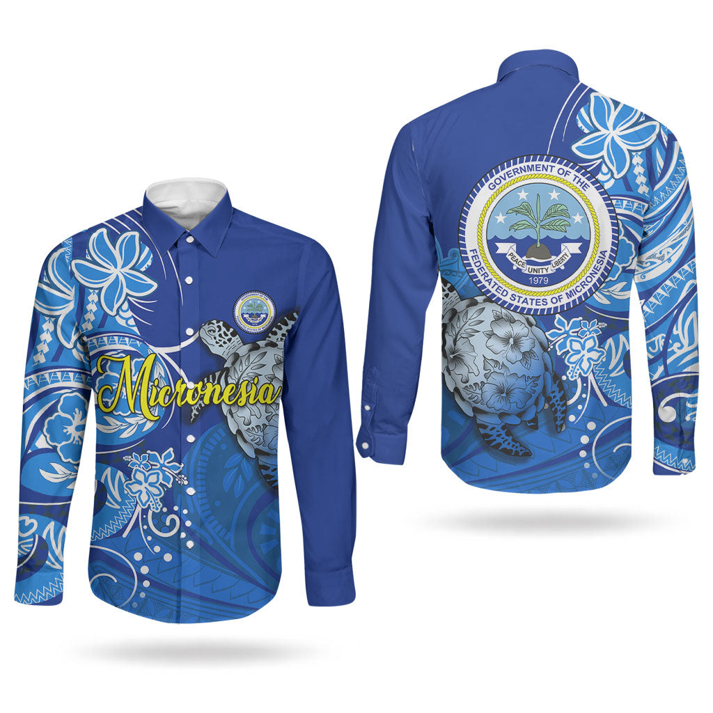 Micronesia Sea Turtle Couples Matching Off Shoulder Short Dress and Long Sleeve Button Shirt Federated States Of Micronesia Tribal Floral Pattern TS04 - Polynesian Pride