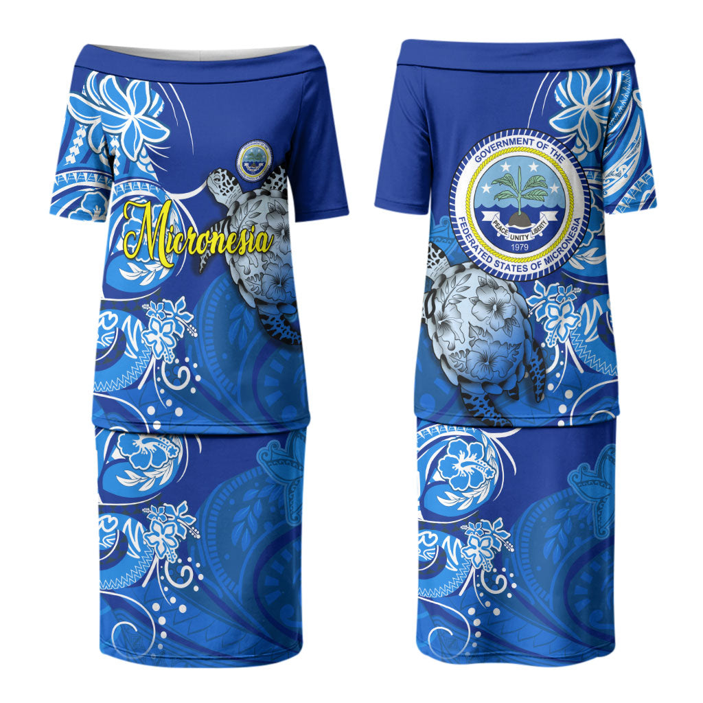 Micronesia Sea Turtle Couples Matching Puletasi and Hawaiian Shirt Federated States Of Micronesia Tribal Floral Pattern TS04 - Polynesian Pride