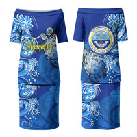 Micronesia Sea Turtle Couples Matching Puletasi and Long Sleeve Button Shirt Federated States Of Micronesia Tribal Floral Pattern TS04 - Polynesian Pride