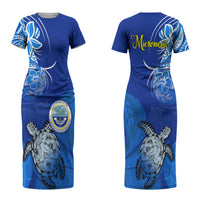 Micronesia Sea Turtle Couples Matching Short Sleeve Bodycon Dress and Hawaiian Shirt Federated States Of Micronesia Tribal Floral Pattern TS04 - Polynesian Pride