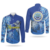 Micronesia Sea Turtle Couples Matching Short Sleeve Bodycon Dress and Long Sleeve Button Shirt Federated States Of Micronesia Tribal Floral Pattern TS04 - Polynesian Pride