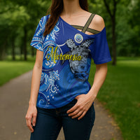 Micronesia Sea Turtle Cross Shoulder Shirt Federated States Of Micronesia Tribal Floral Pattern TS04 - Polynesian Pride