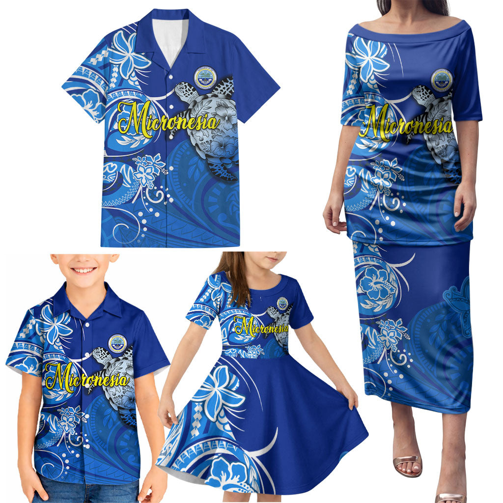 Micronesia Sea Turtle Family Matching Puletasi and Hawaiian Shirt Federated States Of Micronesia Tribal Floral Pattern TS04 - Polynesian Pride