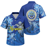 Micronesia Sea Turtle Family Matching Puletasi and Hawaiian Shirt Federated States Of Micronesia Tribal Floral Pattern TS04 Son's Shirt Blue White - Polynesian Pride