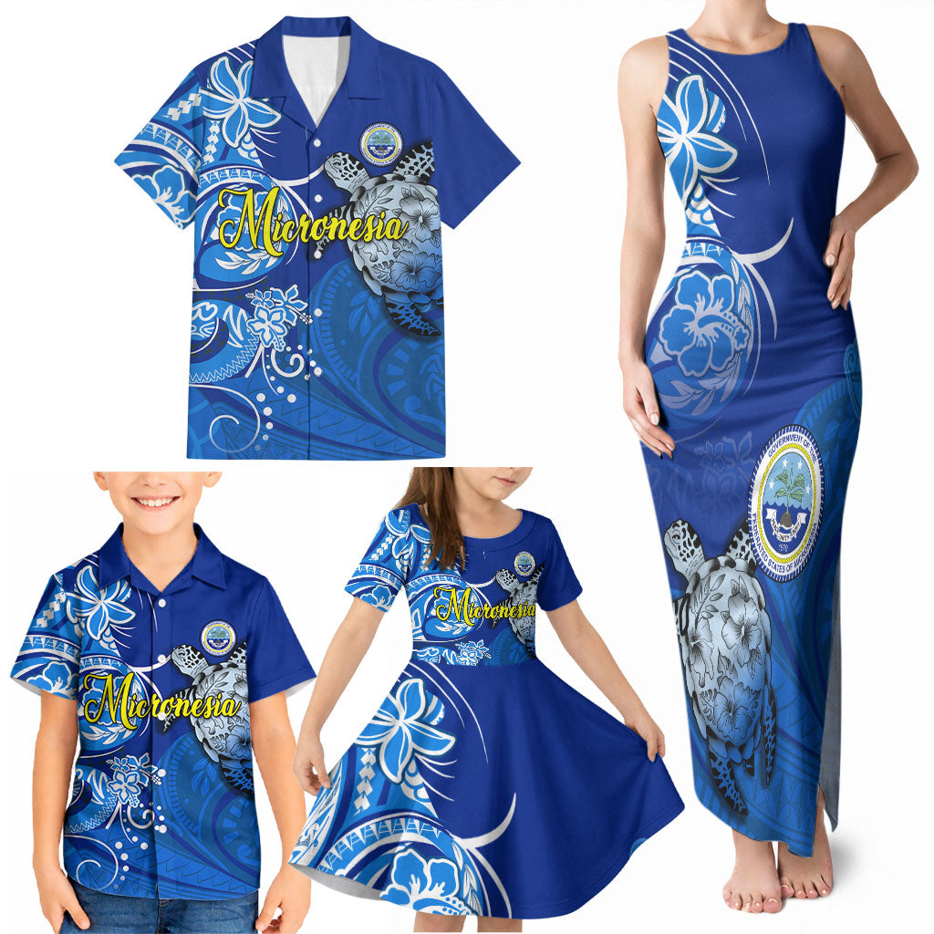Micronesia Sea Turtle Family Matching Tank Maxi Dress and Hawaiian Shirt Federated States Of Micronesia Tribal Floral Pattern TS04 - Polynesian Pride