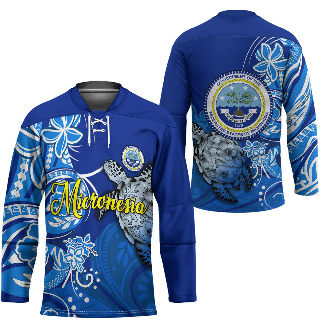 Micronesia Sea Turtle Hockey Jersey Federated States Of Micronesia Tribal Floral Pattern TS04 - Polynesian Pride
