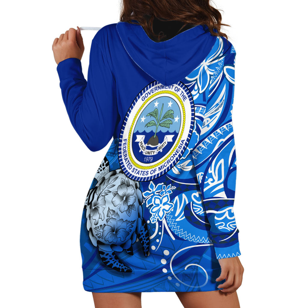 Micronesia Sea Turtle Hoodie Dress Federated States Of Micronesia Tribal Floral Pattern TS04 - Polynesian Pride