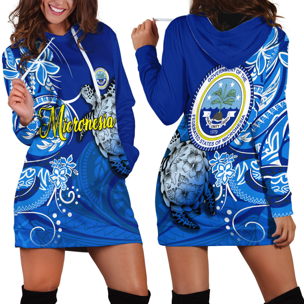 Micronesia Sea Turtle Hoodie Dress Federated States Of Micronesia Tribal Floral Pattern TS04 - Polynesian Pride