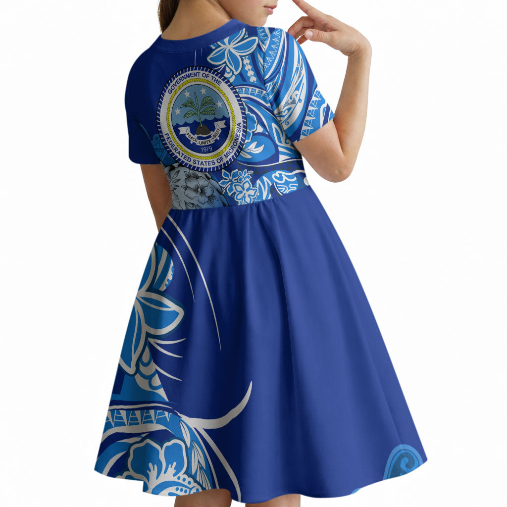 Micronesia Sea Turtle Kid Short Sleeve Dress Federated States Of Micronesia Tribal Floral Pattern TS04 - Polynesian Pride