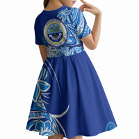 Micronesia Sea Turtle Kid Short Sleeve Dress Federated States Of Micronesia Tribal Floral Pattern TS04 - Polynesian Pride