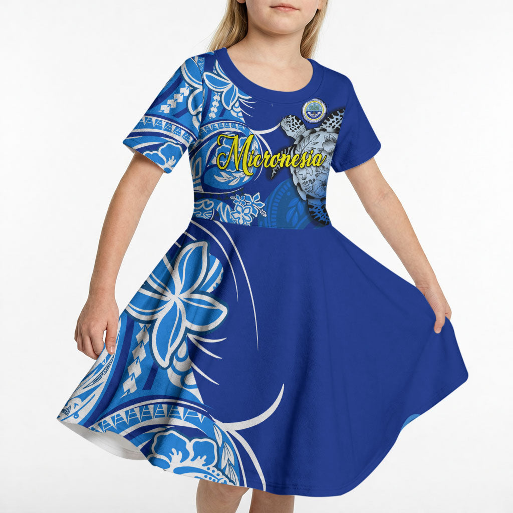Micronesia Sea Turtle Kid Short Sleeve Dress Federated States Of Micronesia Tribal Floral Pattern TS04 - Polynesian Pride