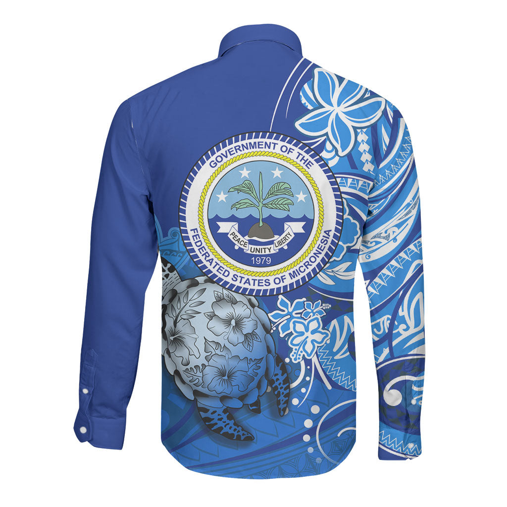 Micronesia Sea Turtle Long Sleeve Button Shirt Federated States Of Micronesia Tribal Floral Pattern TS04 - Polynesian Pride