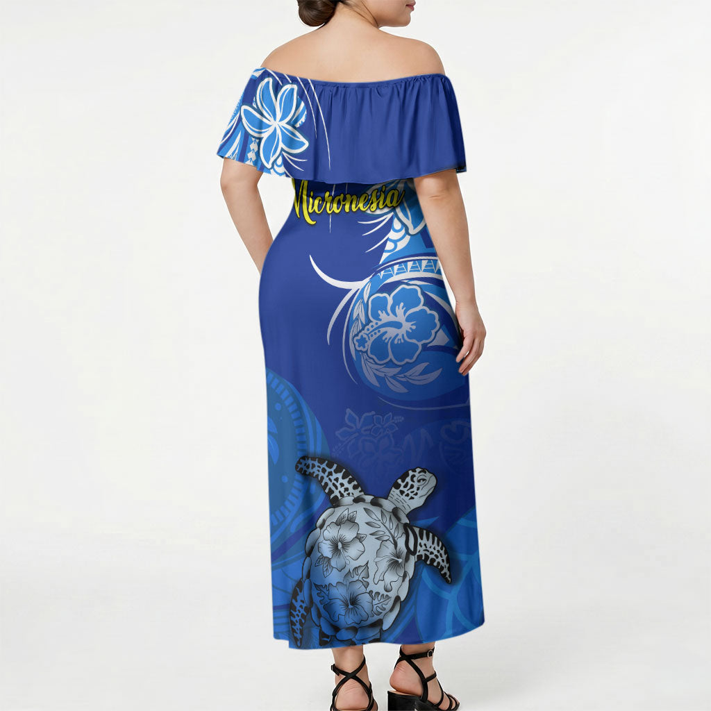 Micronesia Sea Turtle Off Shoulder Maxi Dress Federated States Of Micronesia Tribal Floral Pattern TS04 - Polynesian Pride