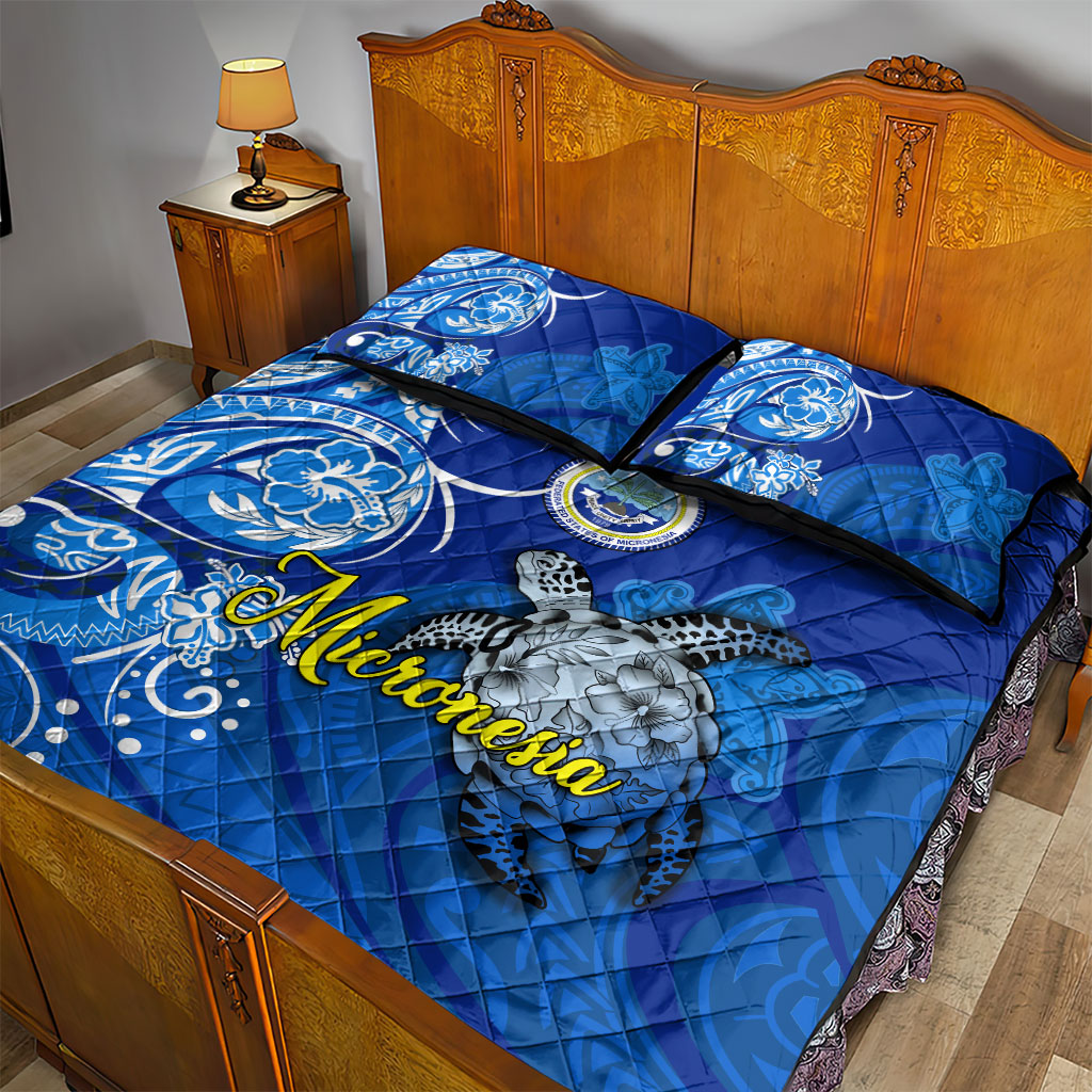 Micronesia Sea Turtle Quilt Bed Set Federated States Of Micronesia Tribal Floral Pattern TS04 - Polynesian Pride