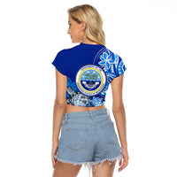 Micronesia Sea Turtle Raglan Cropped T Shirt Federated States Of Micronesia Tribal Floral Pattern TS04 - Polynesian Pride