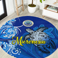 Micronesia Sea Turtle Round Carpet Federated States Of Micronesia Tribal Floral Pattern TS04 Blue White - Polynesian Pride