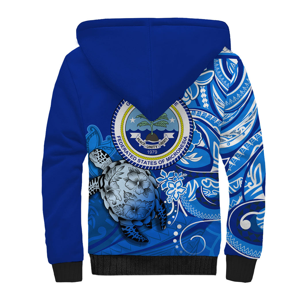 Micronesia Sea Turtle Sherpa Hoodie Federated States Of Micronesia Tribal Floral Pattern TS04 - Polynesian Pride