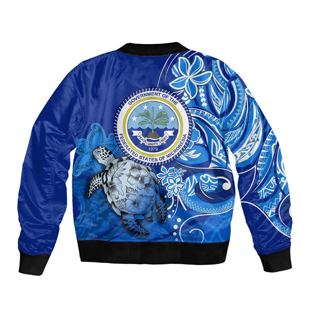 Micronesia Sea Turtle Sleeve Zip Bomber Jacket Federated States Of Micronesia Tribal Floral Pattern TS04 - Polynesian Pride