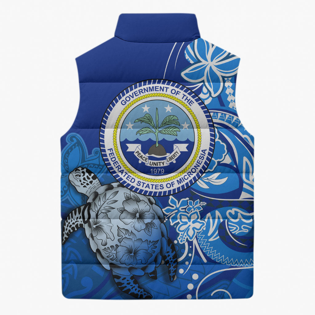 Micronesia Sea Turtle Sleeveless Puffer Jacket Federated States Of Micronesia Tribal Floral Pattern TS04 - Polynesian Pride