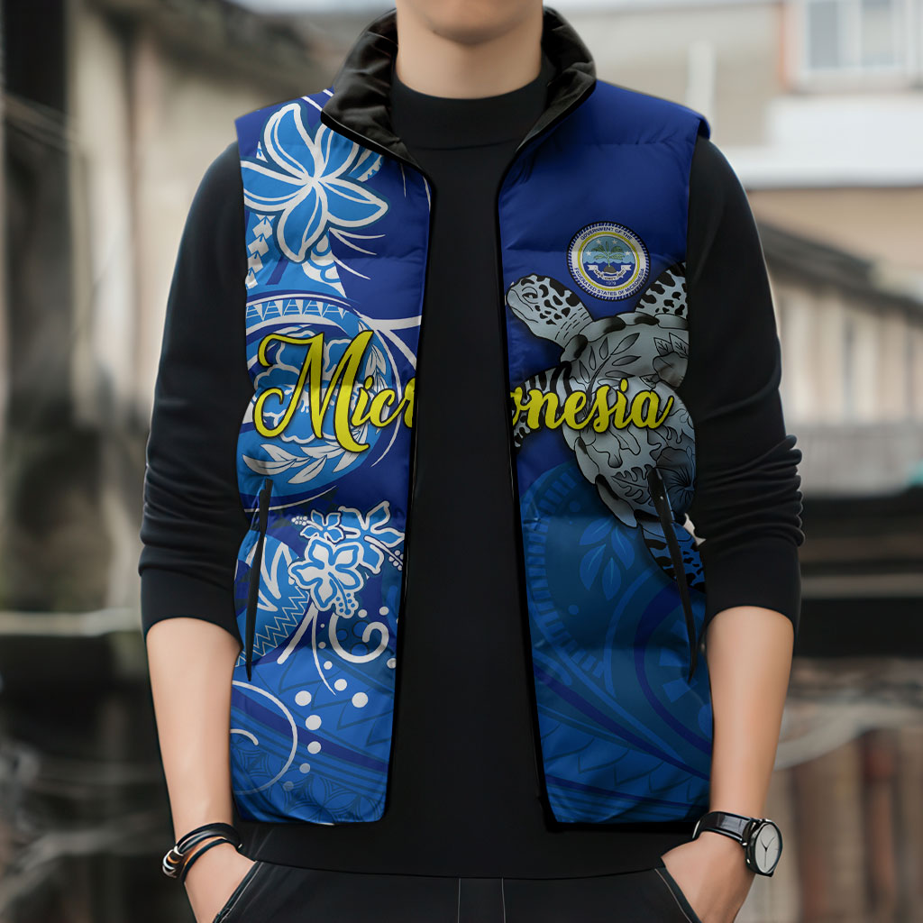 Micronesia Sea Turtle Sleeveless Puffer Jacket Federated States Of Micronesia Tribal Floral Pattern TS04 - Polynesian Pride