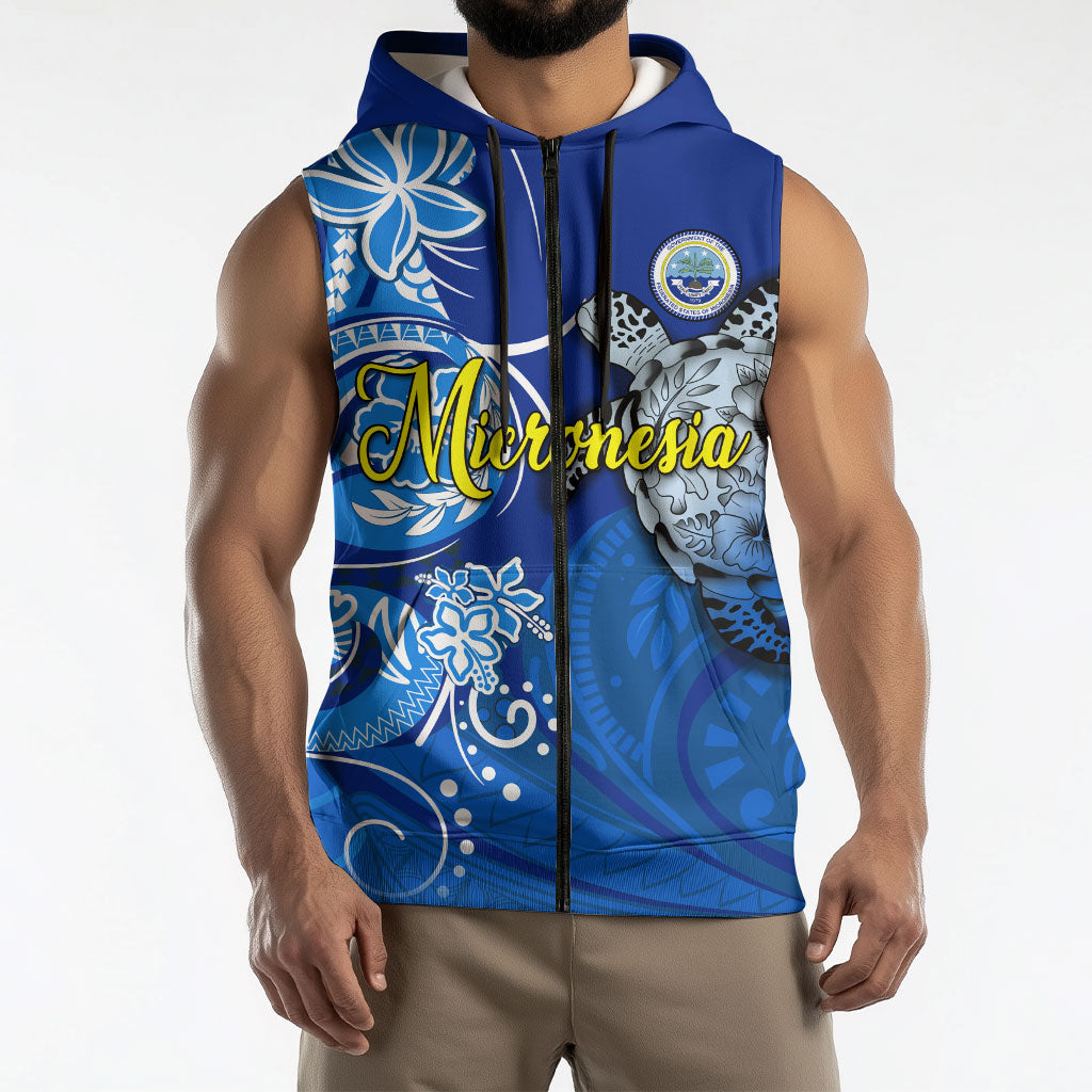 Micronesia Sea Turtle Sleeveless Zip Hoodie Federated States Of Micronesia Tribal Floral Pattern TS04 - Polynesian Pride