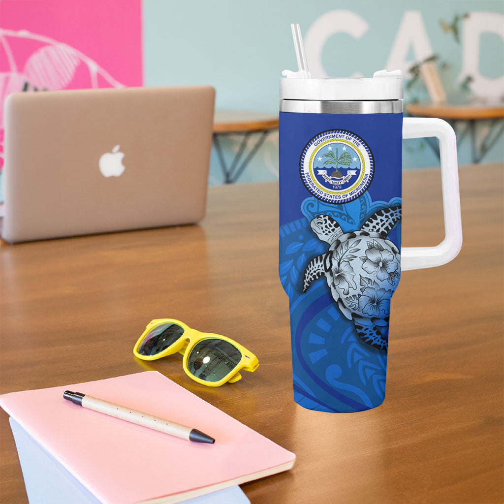 Micronesia Sea Turtle Tumbler With Handle Federated States Of Micronesia Tribal Floral Pattern