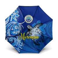 Micronesia Sea Turtle Umbrella Federated States Of Micronesia Tribal Floral Pattern TS04 One Size Folded 11.42 inch Opened Diameter 37.4 inch Blue White - Polynesian Pride
