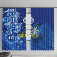 Micronesia Sea Turtle Window Curtain Federated States Of Micronesia Tribal Floral Pattern TS04 With Hooks Blue White - Polynesian Pride